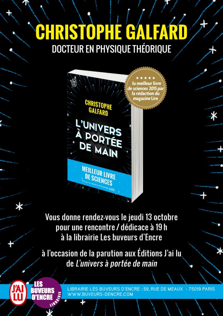 Lire la suite à propos de l’article Jeudi 13/10 Un astro-physicien à la librairie ! Rencontre avec Christophe Galfard